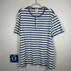 Lacoste Blue White Stripe Henley Short Sleeve Shirt Men’s Size 8 XXL Preppy